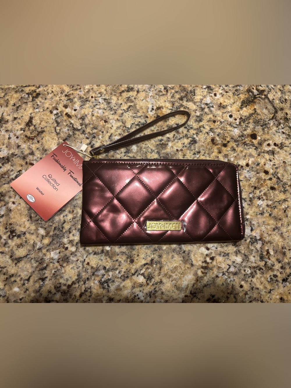 NWT JOY & IMAN Quilted Wristlet Clutch in Metallic Burgundy